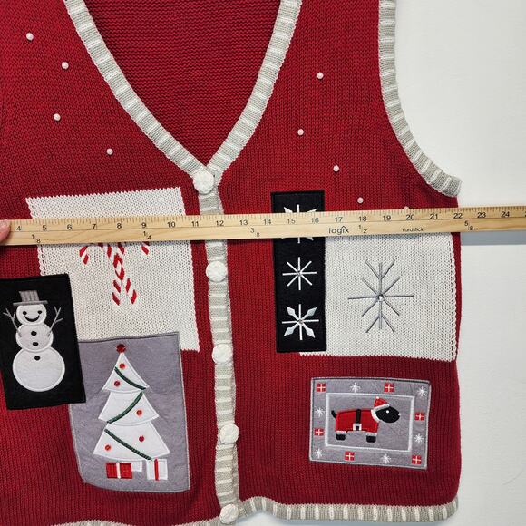 Vtg Holiday Editions Ugly Christmas Sweater Vest Size XL Red Snowman Santa Dog - Picture 6 of 8